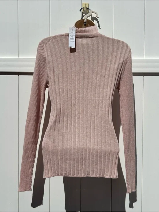 White House Black Market Lightweight Ribbed Cashmere Blend Rose Mockneck MED NWT - Picture 5 of 12